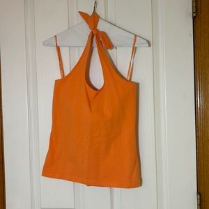 Orange halter top with built in bra, size M